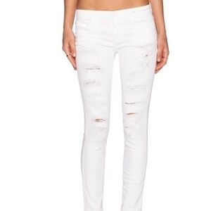 🍕🪻Current/Elliott jeans The Stiletto White Tattered denim 25